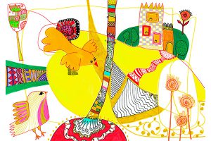yellow bird going home art by mariska eyck illustration colorful map 4 400×600 jpeg