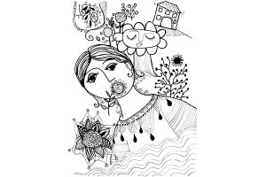 mouth full of flowers art black and white mariska eyck db 088 400×600
